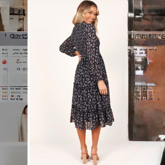 Petal & Pup Edwina Shirred Frill Long Sleeve Mid Dress Size 2 - Picture 2 of 3